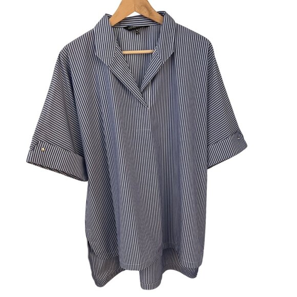 Ming Wang Women Blouse Size XL Minimalist Oversized Coastal Nautical Preppy - Picture 1 of 10